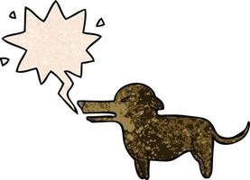 perro de dibujos animados y burbuja del habla en estilo de textura retro vector