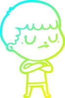 cold gradient line drawing cartoon grumpy boy vector