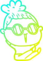 cold gradient line drawing cartoon woman wearing spectacles vector