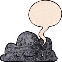 cute cartoon cloud and speech bubble in retro texture style vector