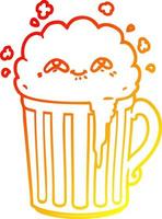 warm gradient line drawing happy cartoon mug of beer vector