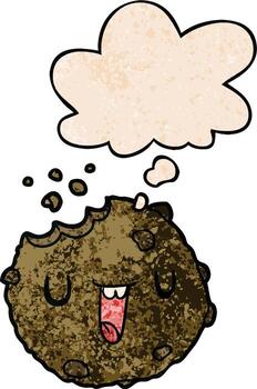 cartoon cookie and thought bubble in grunge texture pattern style vector
