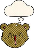 cute cartoon teddy bear face and thought bubble in comic book style vector