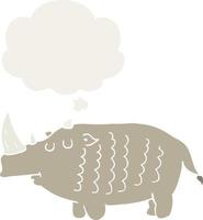 cartoon rhinoceros and thought bubble in retro style vector