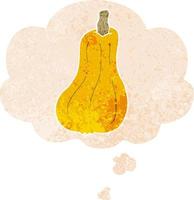 cartoon squash and thought bubble in retro textured style vector