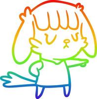 rainbow gradient line drawing dog girl pointing vector