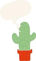cartoon cactus and speech bubble in retro style vector