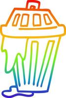 rainbow gradient line drawing cartoon waste bin vector