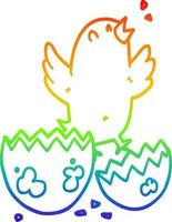 rainbow gradient line drawing cartoon bird hatching from egg vector