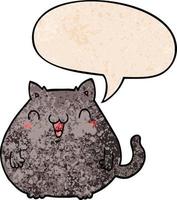 cartoon cat and speech bubble in retro texture style vector