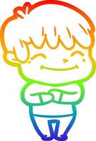 rainbow gradient line drawing happy cartoon boy vector