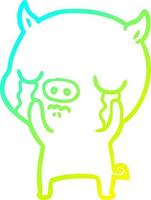 cold gradient line drawing cartoon pig crying vector