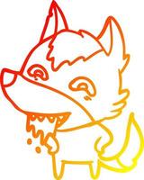 warm gradient line drawing cartoon hungry wolf vector