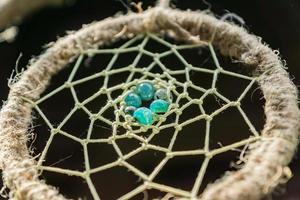 close up of a dream catcher with turquoise beads photo