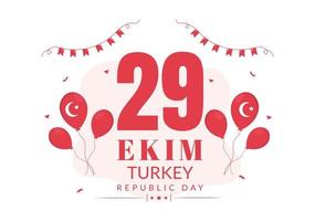 Republic Day Turkey or 29 Ekim Cumhuriyet Bayrami Kutlu Olsun Hand Drawn Cartoon Flat Illustration with Flag of Turkish and Happy Holiday Design vector