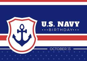 U.S. Navy Birthday on October 13th Hand Drawn Cartoon Flat  Illustration Suitable for Poster, Banners and Greeting Card in Background Style vector