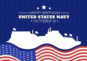 U.S. Navy Birthday on October 13th Hand Drawn Cartoon Flat  Illustration Suitable for Poster, Banners and Greeting Card in Background Style vector