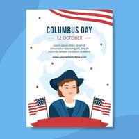 Happy Columbus Day Poster Template Hand Drawn Cartoon Flat Illustration vector