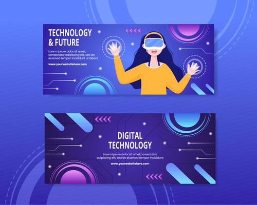 Technology Horizontal Banner Template Hand Drawn Cartoon Flat Illustration