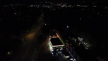 Night Aerial View of British Motorways with illuminated Roads and Traffic video