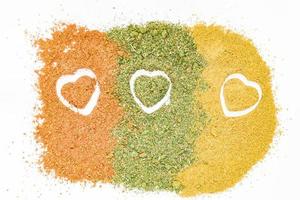 Texture of colorful spices of orange, yellow and green colors. photo