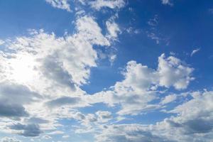 blye sky with white fluffy clouds background photo