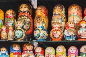 MOSCOW, RUSSIA, 2018 Colorful bright russian nesting dolls Matrioshka. Traditional russian souvenir photo