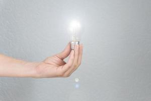 woman hand holding light bulb. Idea and busines concept. photo