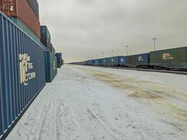 Kaluga Region, Russia, 2019 - Industrial Container yard for Logistic Import Export business on RZHD station Vorsino photo