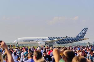 ZHUKOVSKY, RUSSIA, 2019 - Airbus A350 perfoming a demonstration flight  during the MAKS 2019 airshow. photo