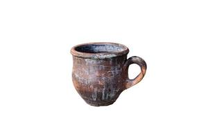vintage rusty iron cup isolated on white background photo
