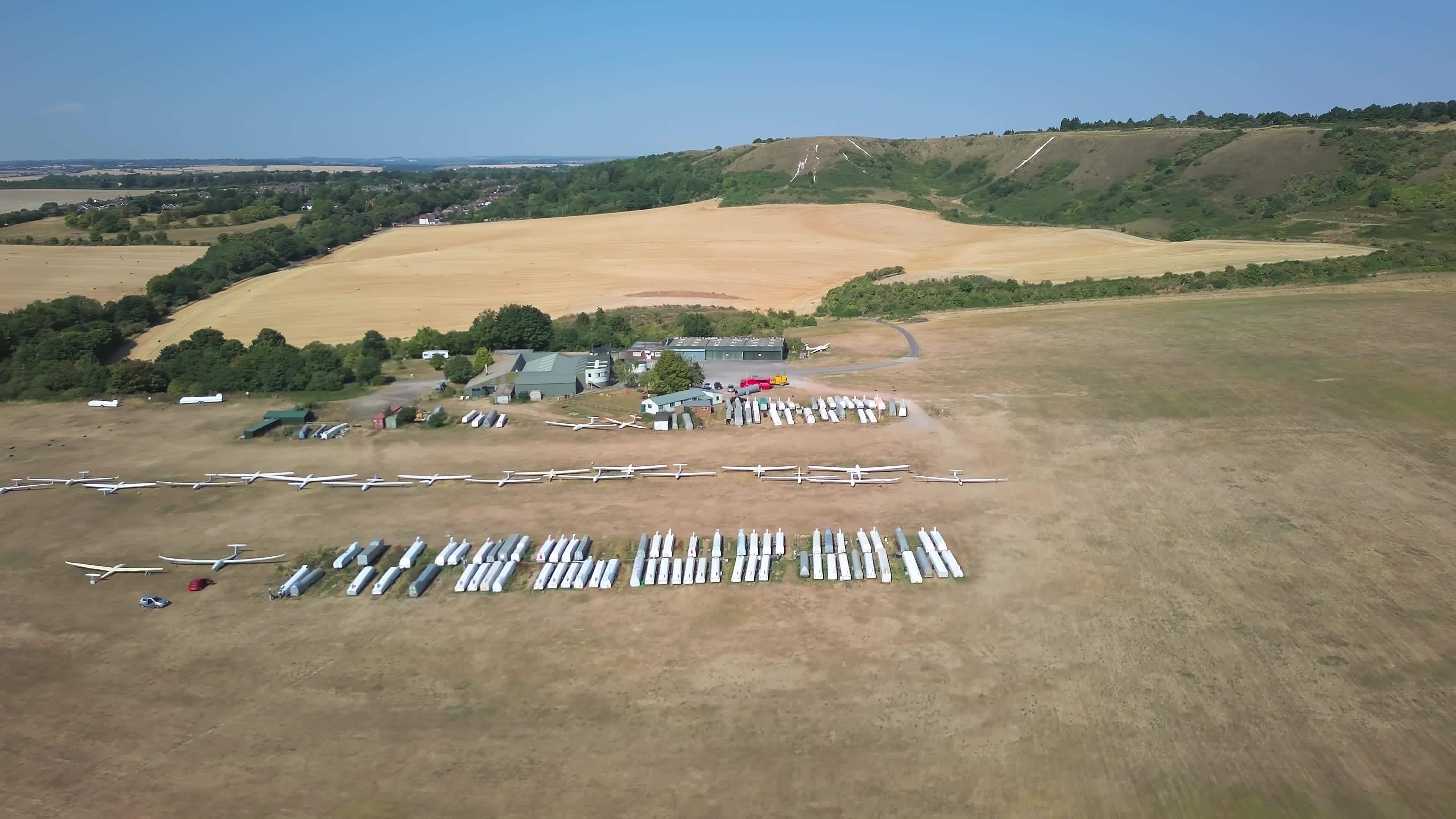 Glider's Airport in the field, High Angle Footage of Drone's Camera
