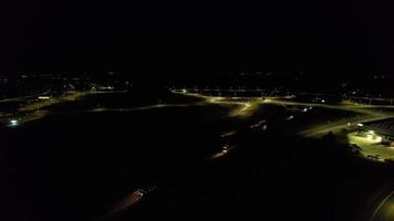 Night Aerial View of British Motorways with illuminated Roads and Traffic video