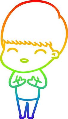 rainbow gradient line drawing happy cartoon boy
