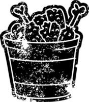grunge icon drawing bucket of fried chicken vector