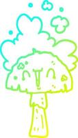 cold gradient line drawing cartoon mushroom with spoor cloud vector