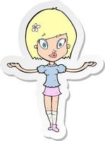 sticker of a cartoon woman making balancing gesture vector