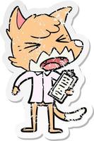distressed sticker of a angry cartoon fox vector