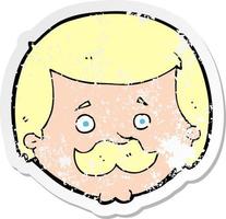 retro distressed sticker of a cartoon man with mustache vector