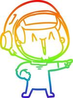 rainbow gradient line drawing happy cartoon astronaut pointing vector