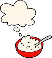cartoon bowl of porridge and thought bubble in comic book style vector