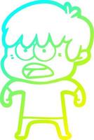 cold gradient line drawing worried cartoon boy vector