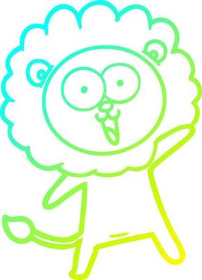 cold gradient line drawing happy cartoon lion