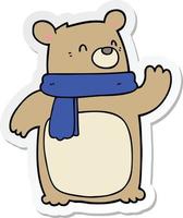 sticker of a cartoon bear wearing scarf vector