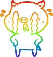rainbow gradient line drawing crying pig cartoon vector