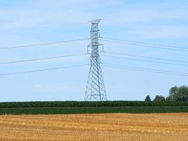 Electrical Lines Tower On Wheat Field photo