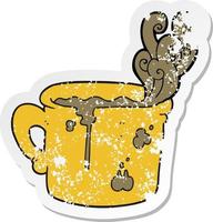retro distressed sticker of a cartoon old coffee cup vector