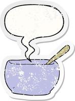 cartoon soup bowl and speech bubble distressed sticker vector