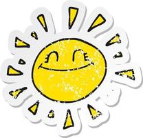 retro distressed sticker of a happy cartoon sun vector