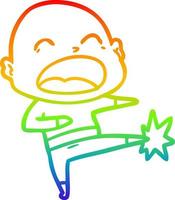 rainbow gradient line drawing cartoon bald man kicking vector